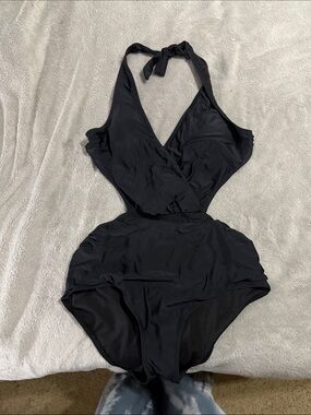 Black One-Piece Halter Swimsuit